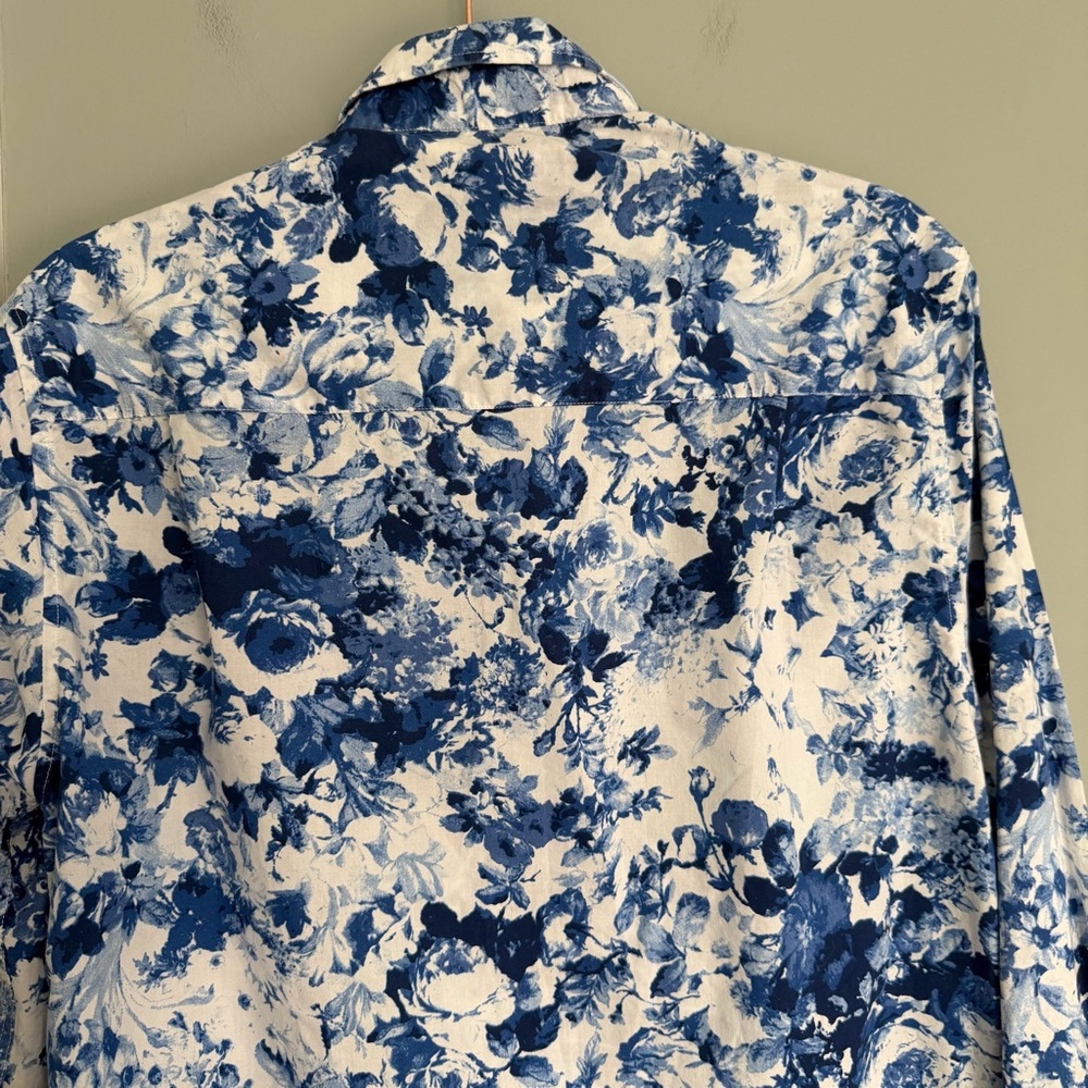 Nick Graham 100% Cotton Modern Fit Blue White Floral Men's Button Down Shirt - Picture 10 of 14